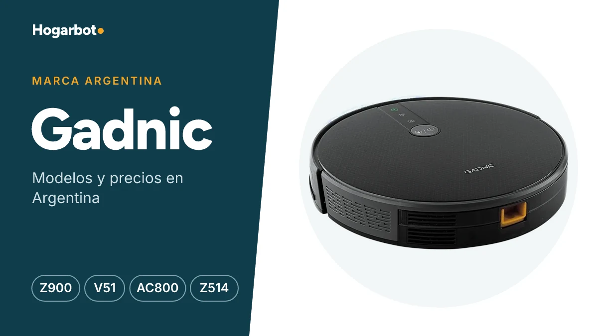 Aspiradora robot Gadnic Z900 negra, en la cabecera de la guía de la marca argentina Gadnic